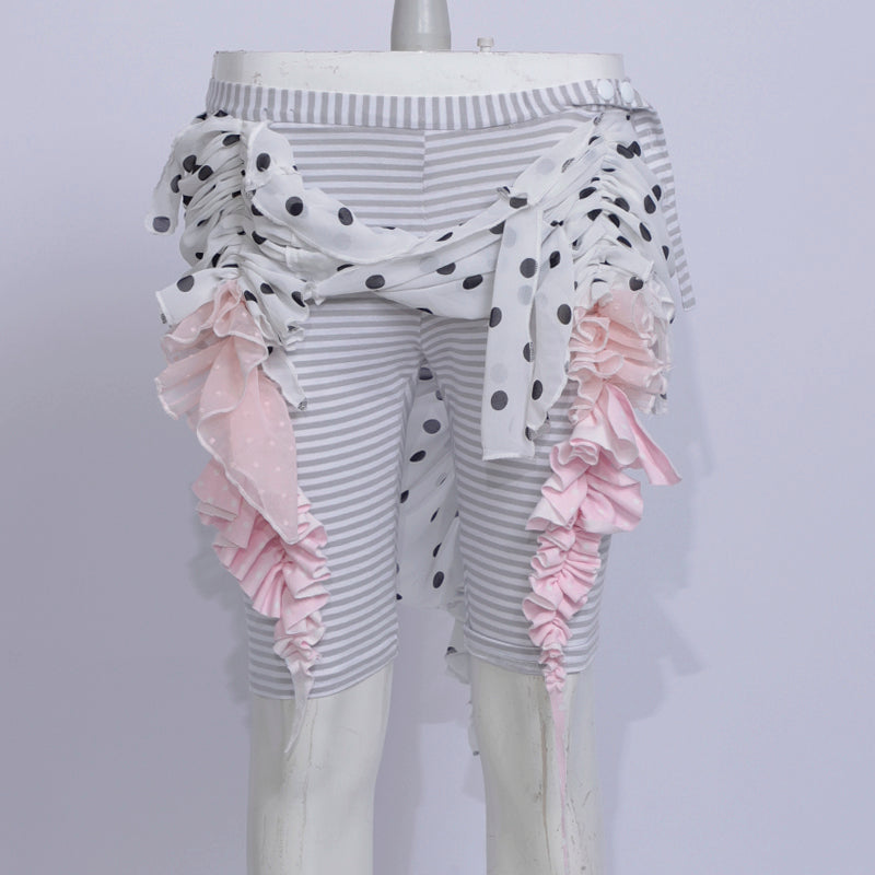 mixed trim decorative skinny mid-rise pants