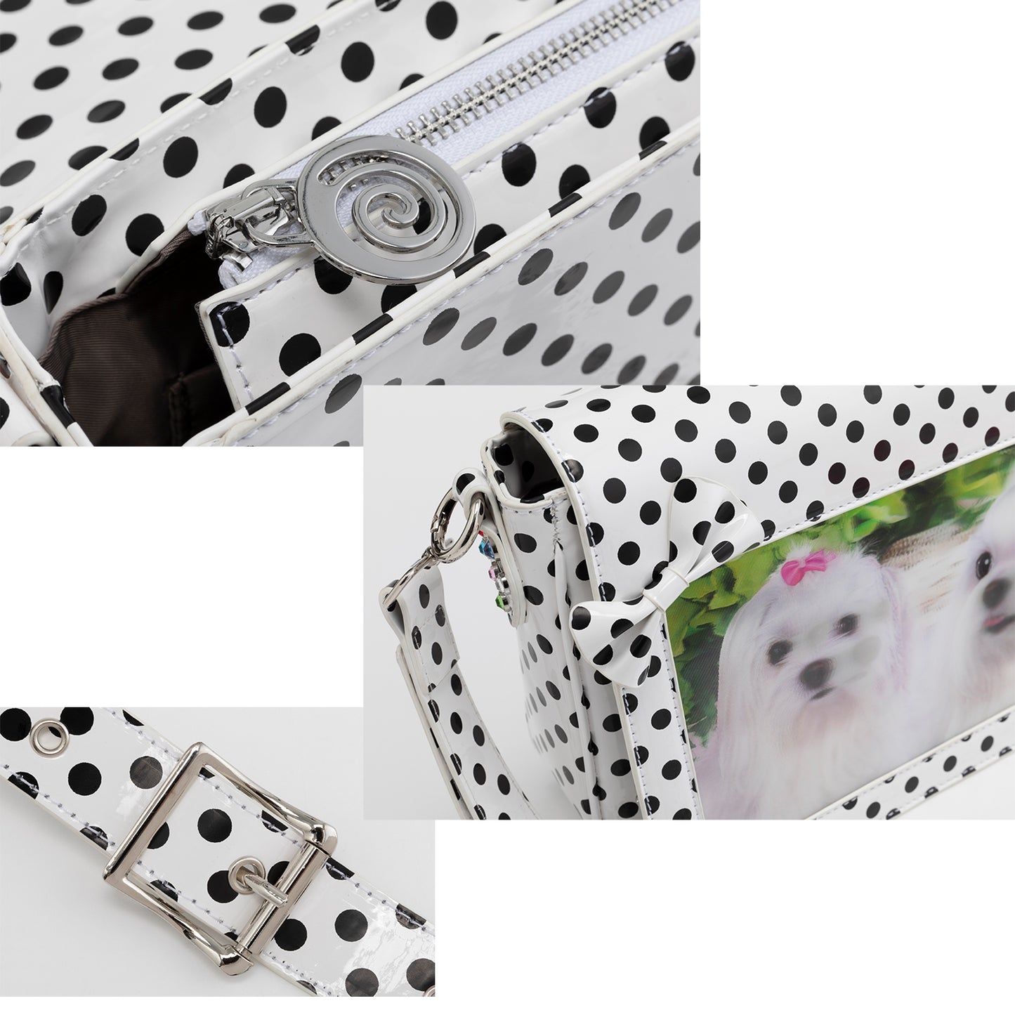 3D puppy raster polka dot bag