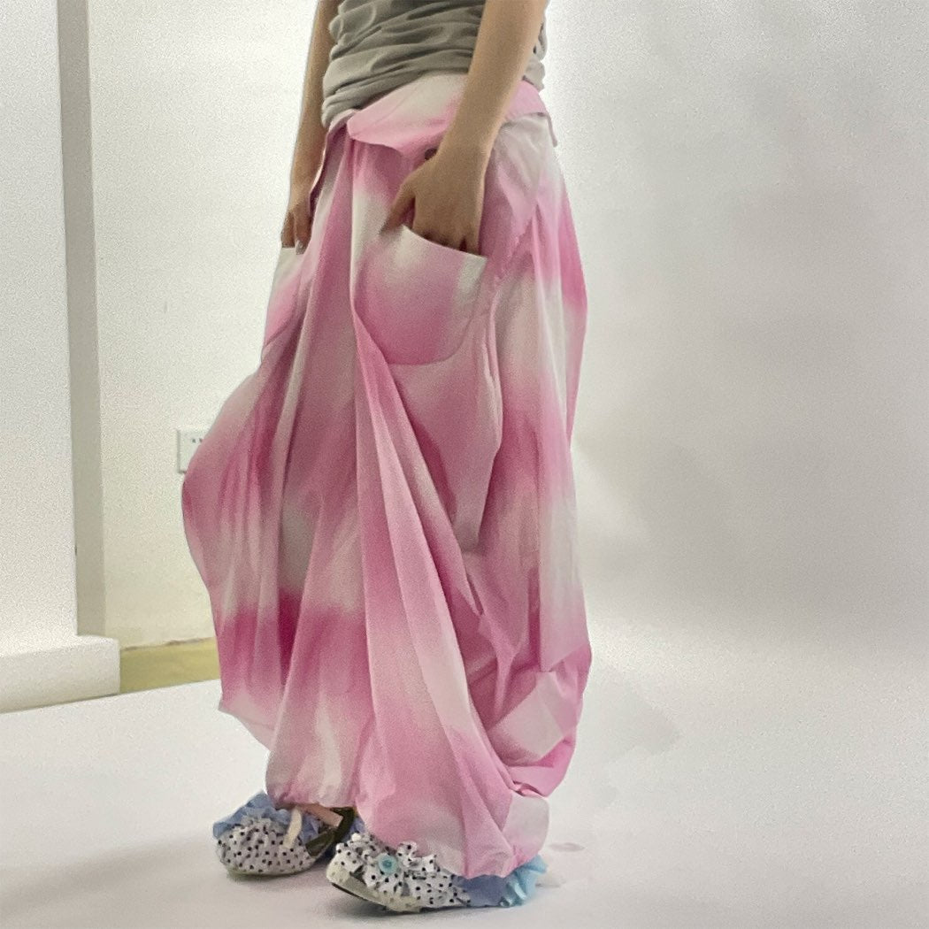 gradient pink fatty,saggy pants
