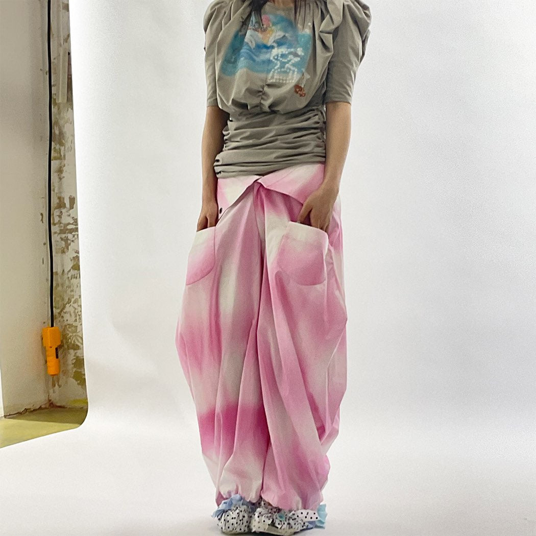 gradient pink fatty,saggy pants