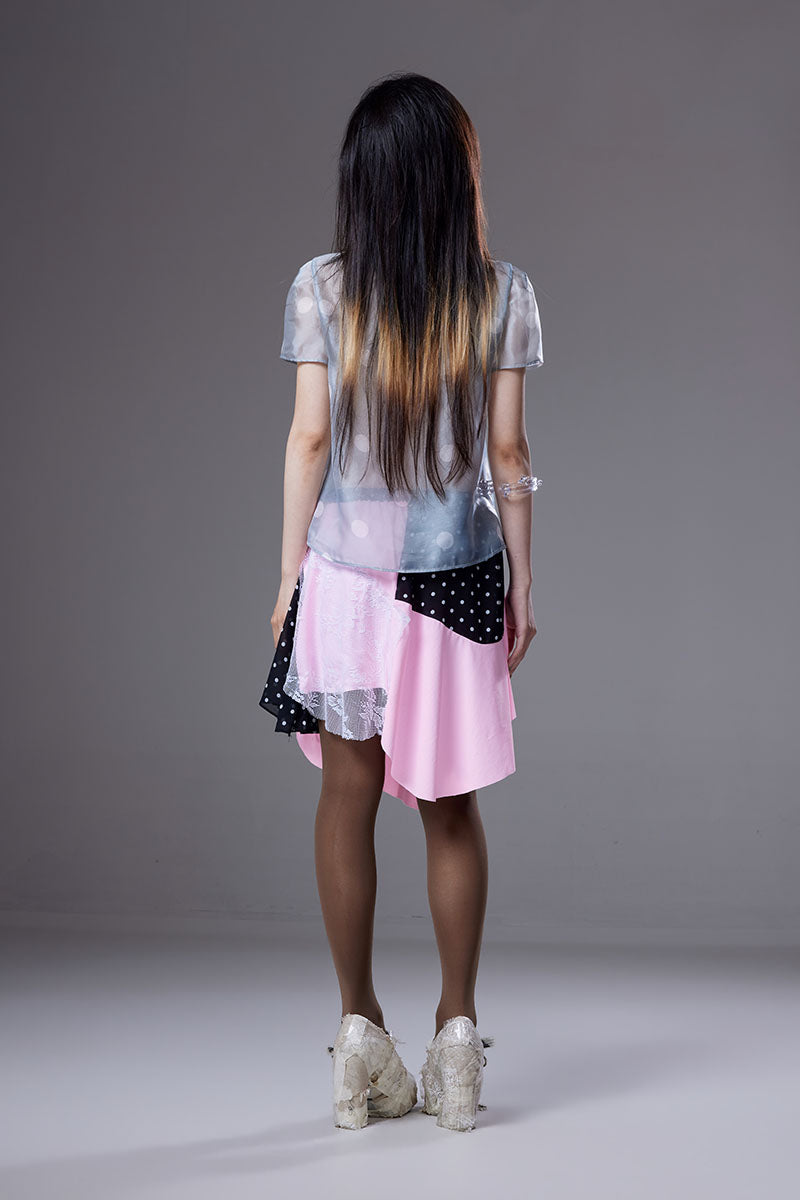 (pre-order)gecko hand-embroidered asymmetric spliced skirt