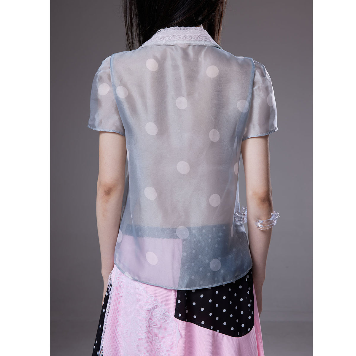 (pre-order)grey polka dot  mesh short-sleeve shirt