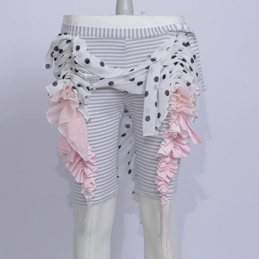 mixed trim decorative skinny mid-rise pants