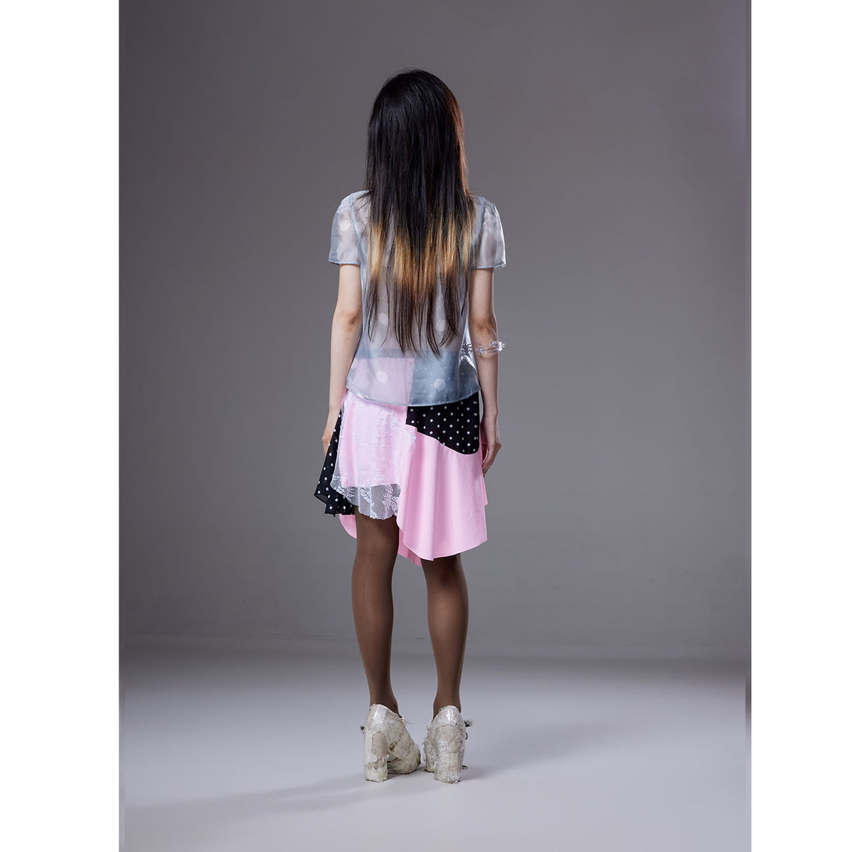 (pre-order)grey polka dot  mesh short-sleeve shirt