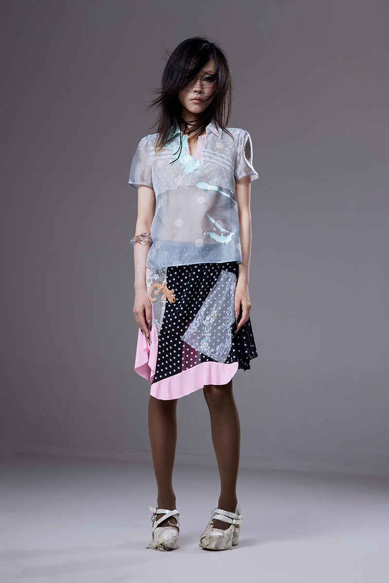 (pre-order)gecko hand-embroidered asymmetric spliced skirt