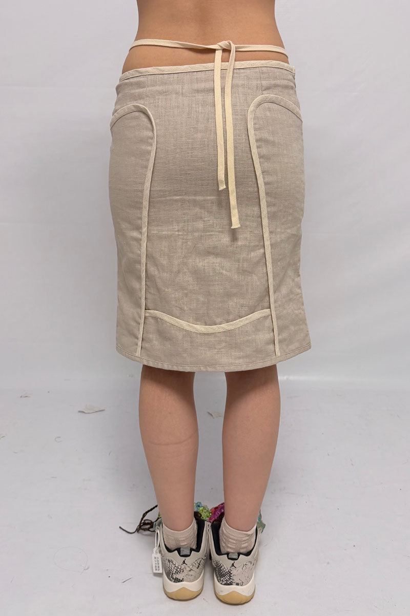 (pre-order)mesh linen lace-up skirt