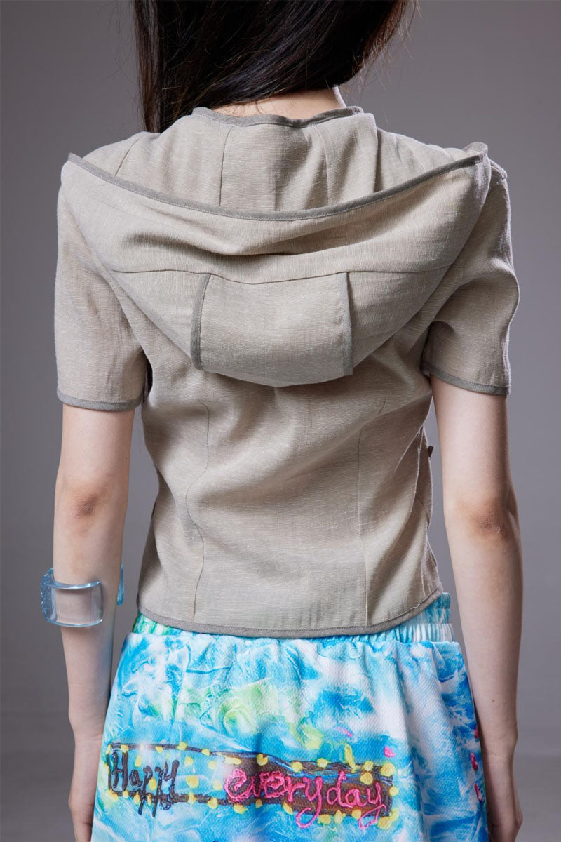 (pre-order)linen horn-button short-sleeve cardigan