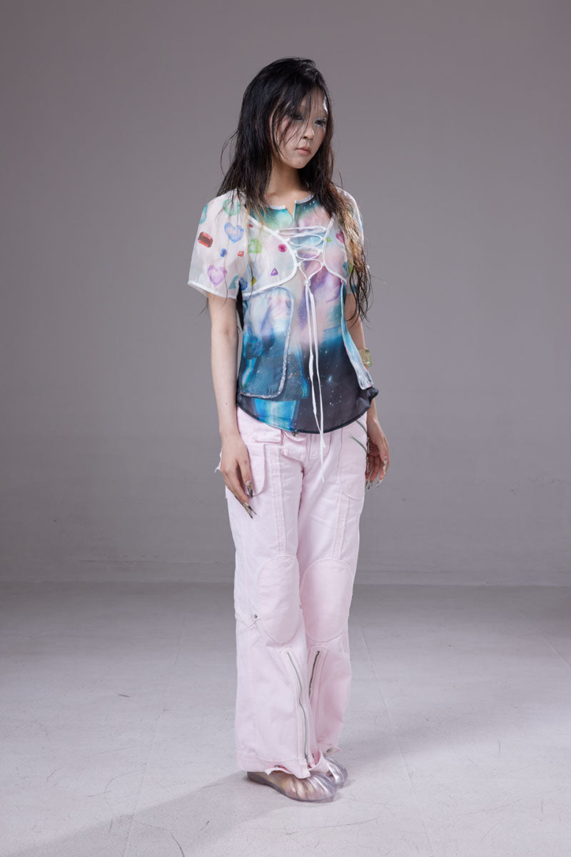 (pre-order)bathroom girl print short-sleeve top