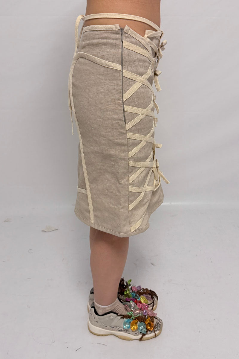 (pre-order)mesh linen lace-up skirt
