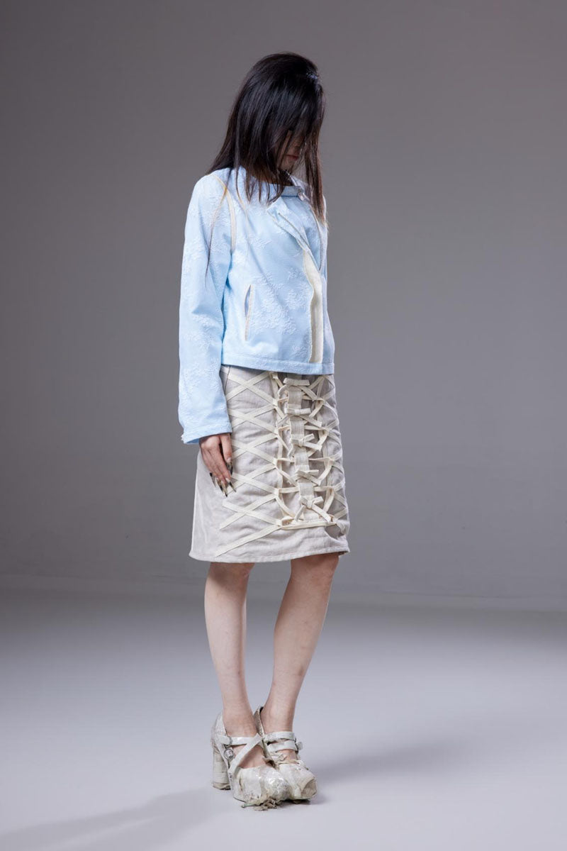 (pre-order)lace-overlay moto jacket