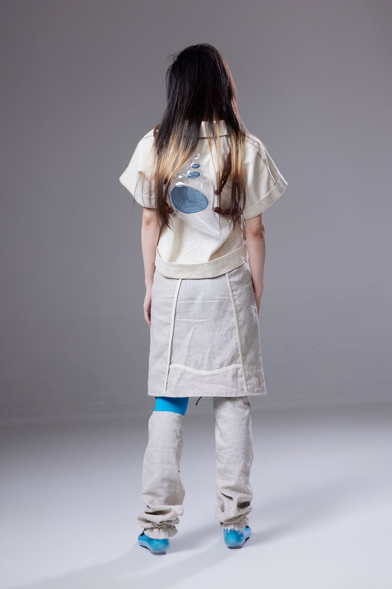 (pre-order)mesh linen lace-up skirt