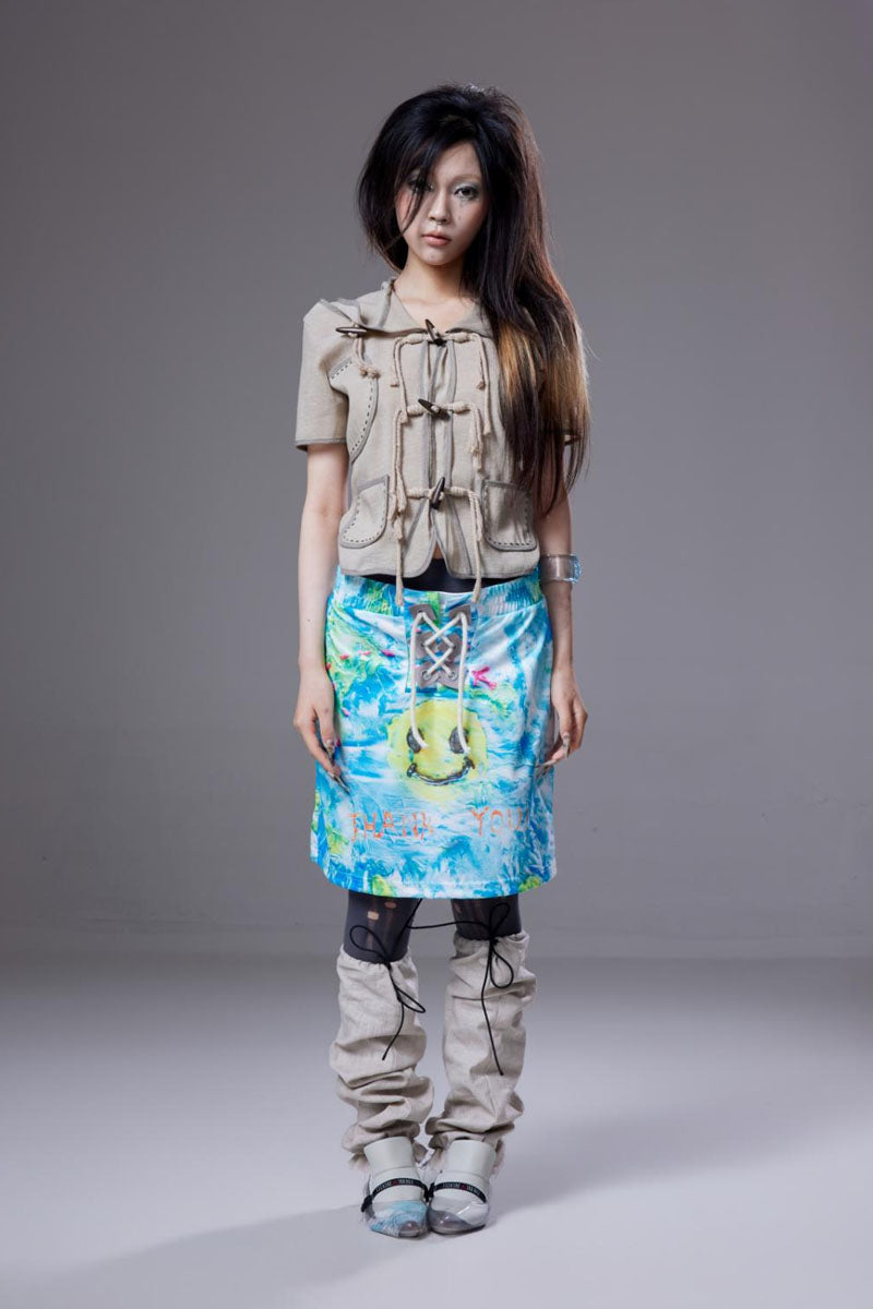 (pre-order)map-smiley print skirt