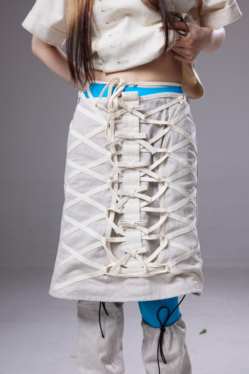 (pre-order)mesh linen lace-up skirt