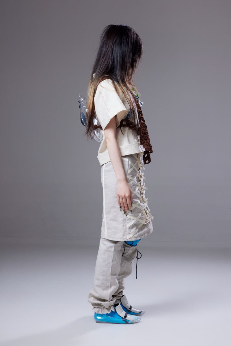(pre-order)mesh linen lace-up skirt