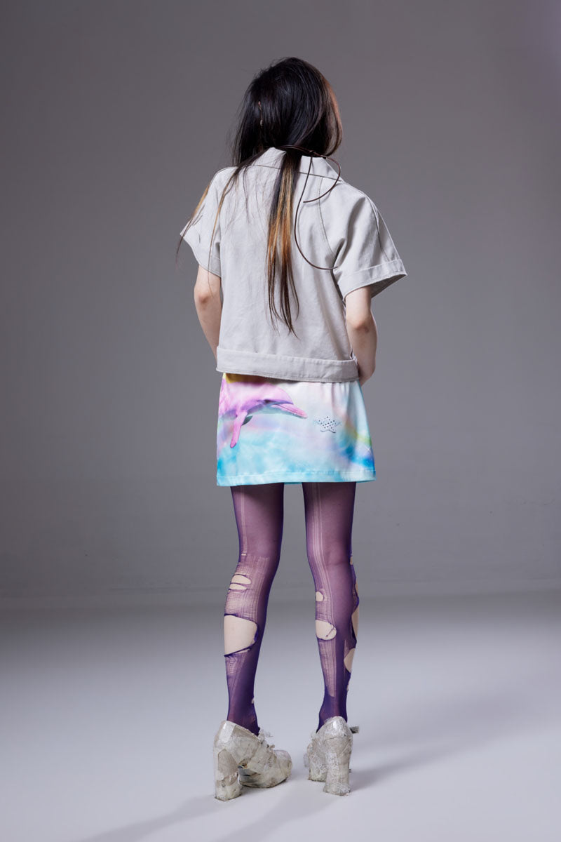 (pre-order)“heart clinic”pink dolphin print short skirt