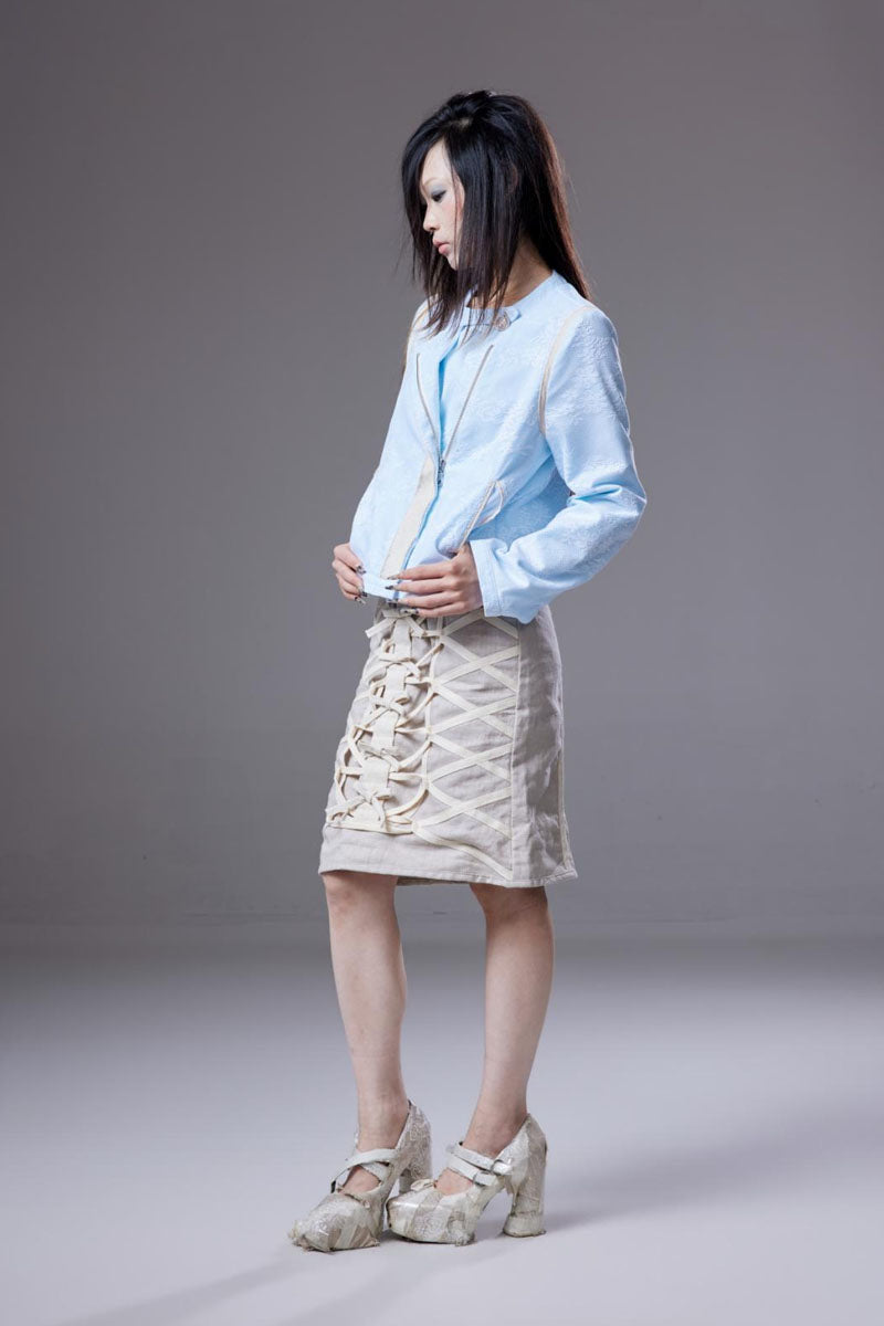 (pre-order)lace-overlay moto jacket