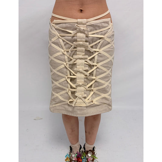 (pre-order)mesh linen lace-up skirt