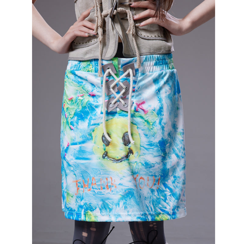 (pre-order)map-smiley print skirt