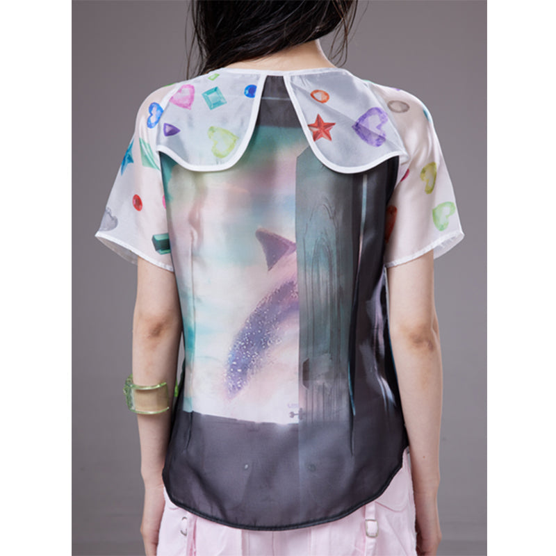 (pre-order)bathroom girl print short-sleeve top