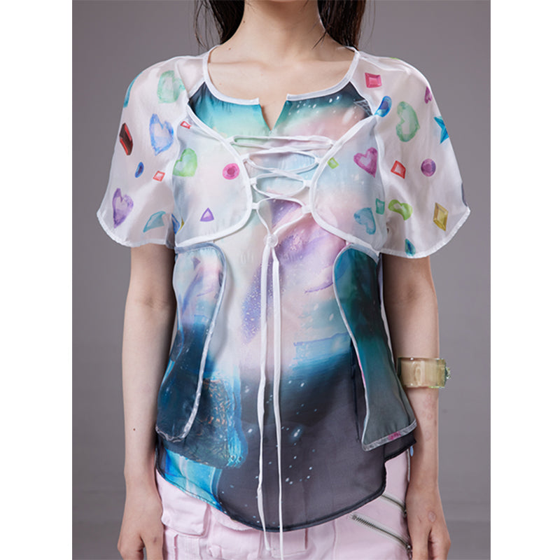 (pre-order)bathroom girl print short-sleeve top