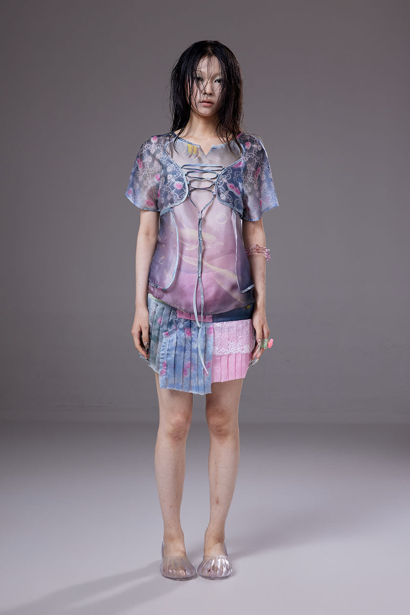 (pre-order)panel-pleated mini skirt